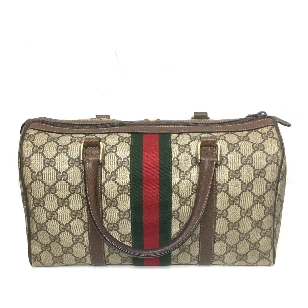 Authentic Gucci brown monogram coated canvas Boston satchel bag - Picture 6 of 16